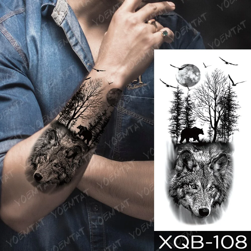 sdrawing Temporary Tattoo Sticker Geometric Tiger Wolf Death Flash Tattoos Leopard Totem Body Art Arm Fake Tatoo Women Men