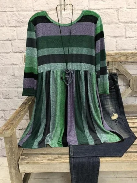 Striped O-Neck Tops
