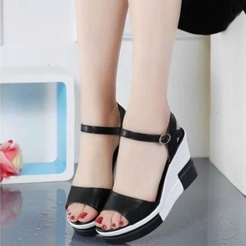 2020 NEW Women Platform Sandals Genuine Leather Flat Sandals Low Wedges Summer Female Sandalias Ladies Gladiator Sandals W3005