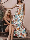 Floral Printed Strapless Condole Belt Maxi Dress
