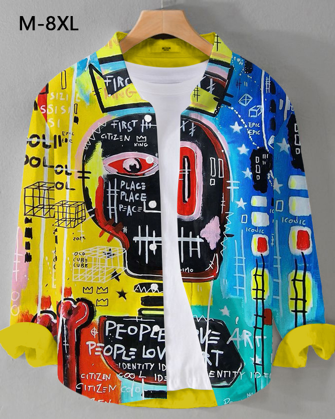 Men's Plus Size Basquiat Art Paintings Long Sleeve Shirt