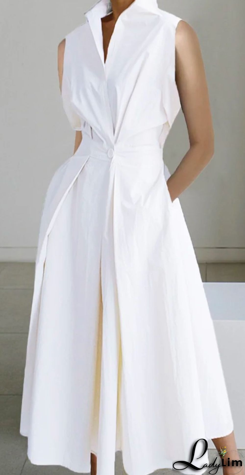 Summer Career Fashion Polka Dot V Neck Ladies Button Mermaid Dress