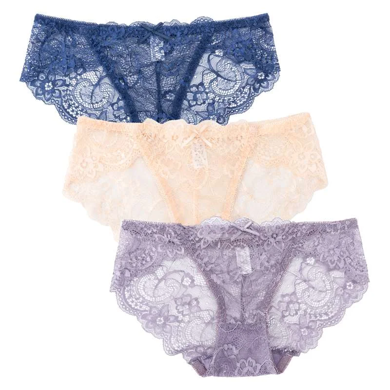 3Pcs/set Lace Panties Women Fashion Girls Briefs New Lingerie M-XL Female Underpants Low Waist Sexy Transparent Underwear