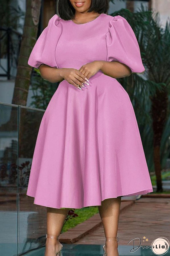 Bubble Short Sleeve Flare Midi Dress