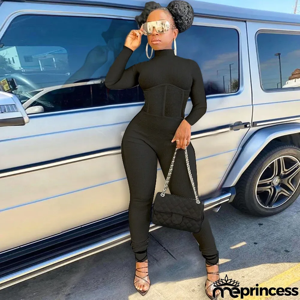 Hot Sale High Neck Nude Back Sexy Solid Color Small Pit Strip Jumpsuit