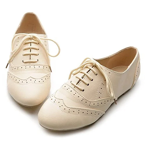 Ivory Wingtip Oxfords Round Toe Flat Shoes Vdcoo