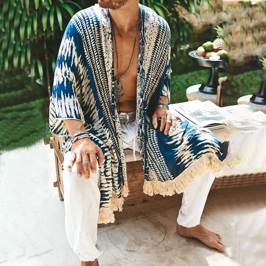 Linen Tribal Print Robe Kimono-inspireuse