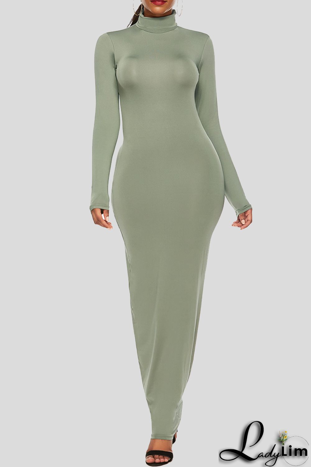 Black Fashion Casual Solid Basic Turtleneck Long Sleeve Dresses