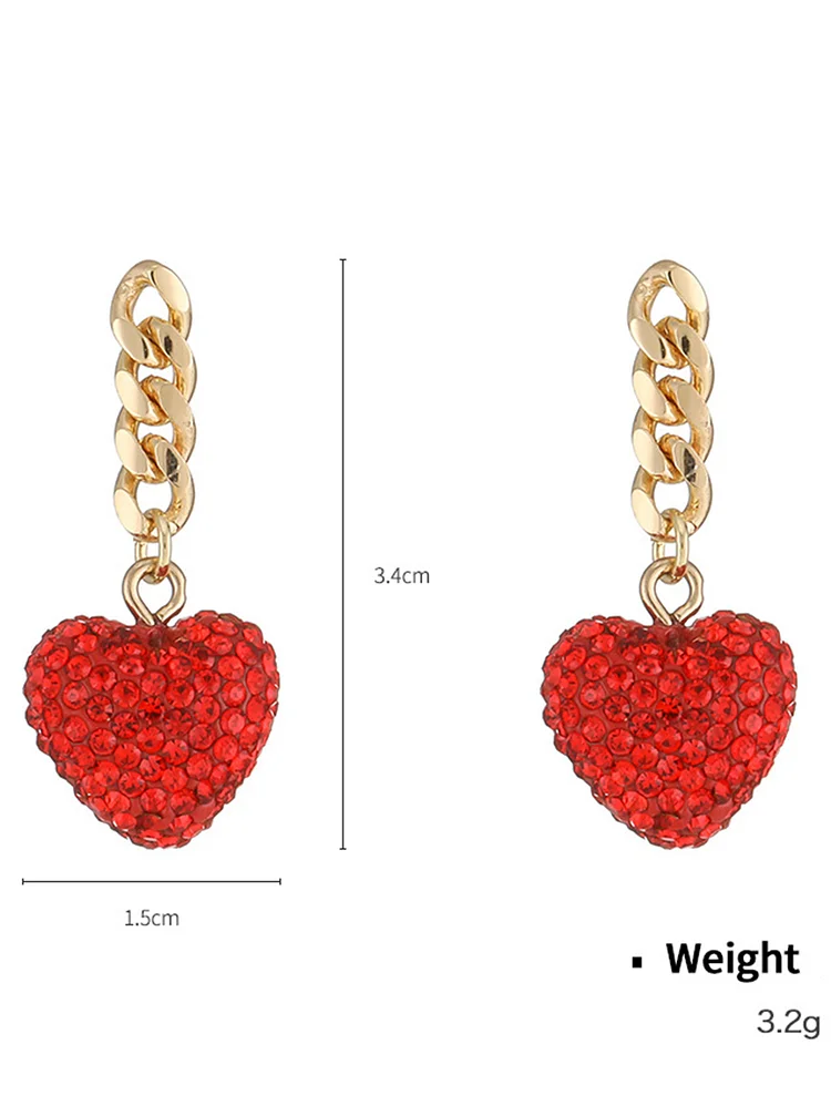 Fashion Punk Rhinestone Heart Pendant Curb Chain Necklace Earrings 2Pcs Set