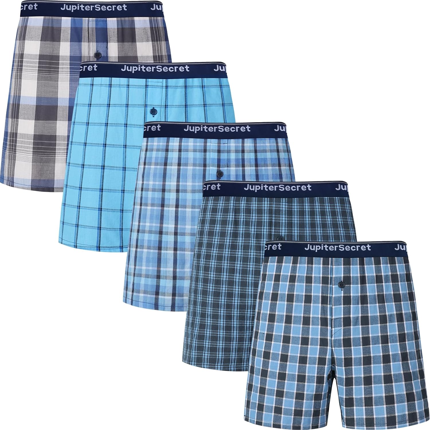 🎉JupiterSecret Men's 100% Cotton Boxer Shorts, Men's Classic Fit Woven Underwear, 5 Pack / 10 Pack