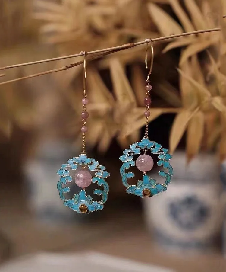 Cute Pink Sterling Silver Overgild Coloured Glaze Enamel Drop Earrings