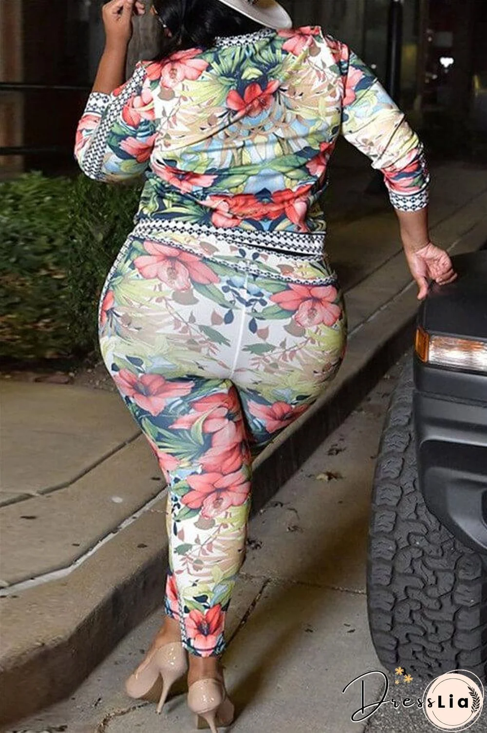 Sexy Print Split Joint Plus Size Set