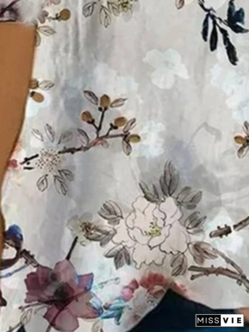 Cotton Printed Casual Crew Neck Tops