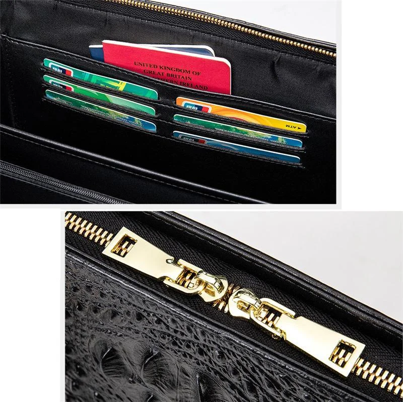 Vintage Genuine Leather Crocodile-Textured Style Top-Handled Business Bag