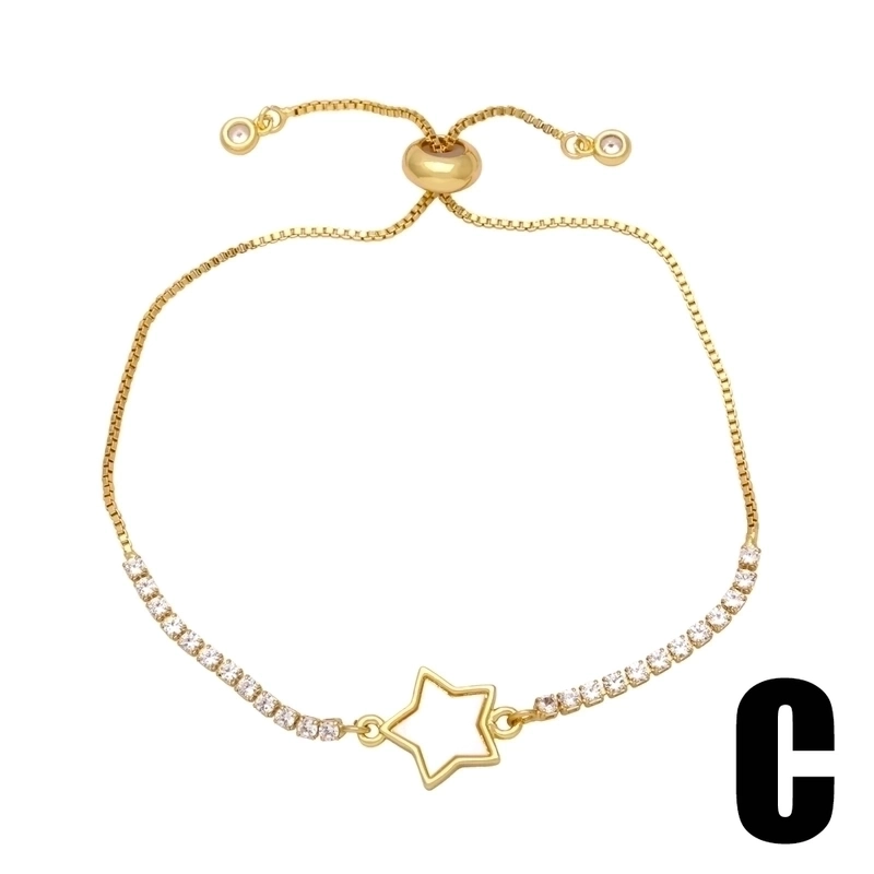 Ig Style Fashion Minimalist Star Heart Shape Lightning Copper Plating Inlay Zircon 18k Gold Plated Bracelets