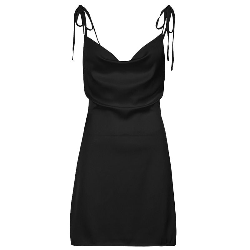 IAMSURE Party Clubwear Satin Camis Dress Elegant Fashion Sexy Slim Solid Sleeveless A-Line Mini Dresses For Women 2021 Ladies