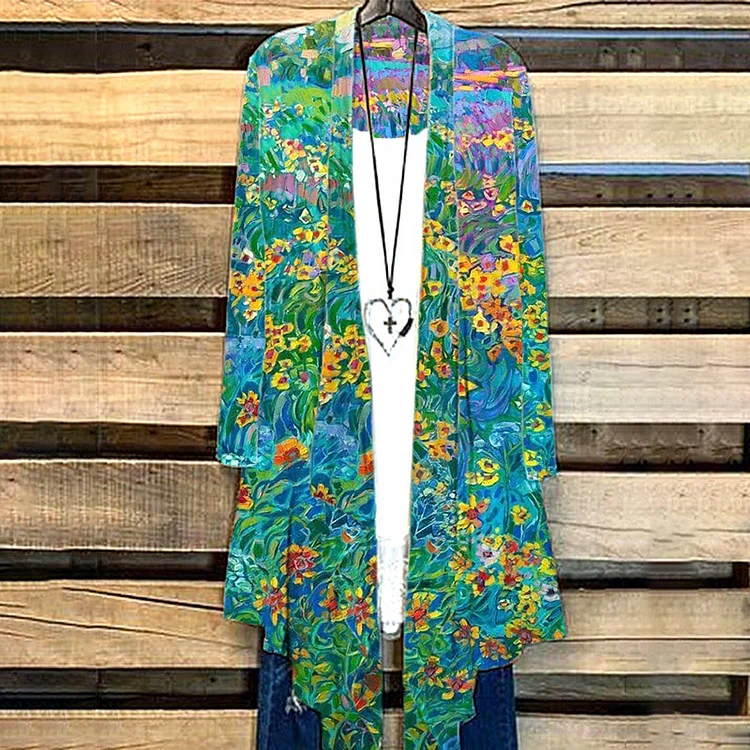 Casual Long Sleeve Floral Print Cardigan