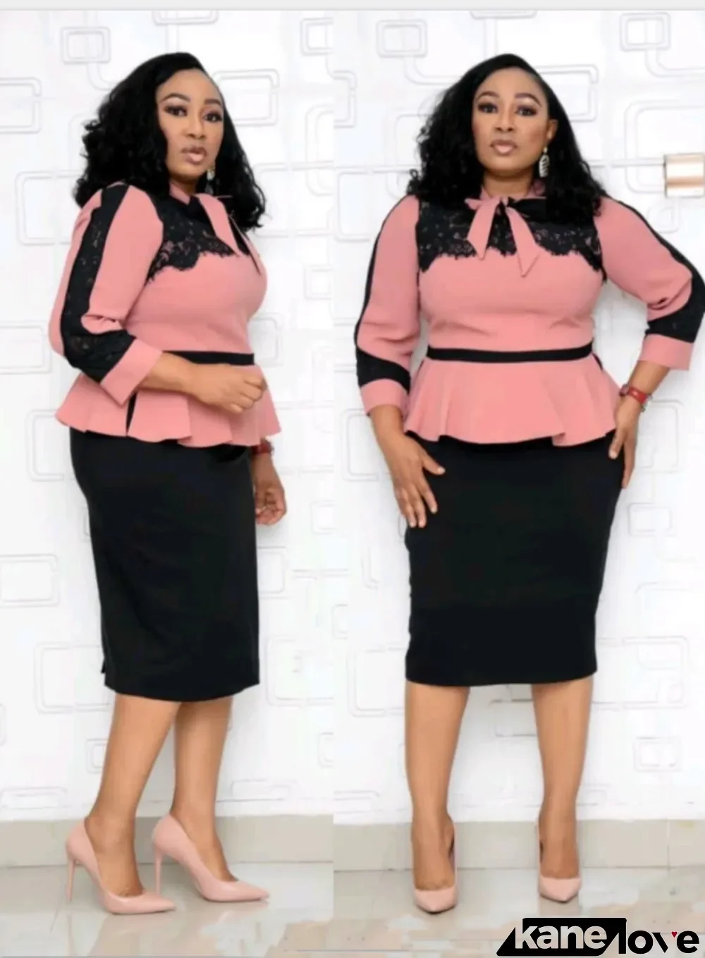 Plus Size Mature Women Elegant Peplum Dress with Full Sleeves