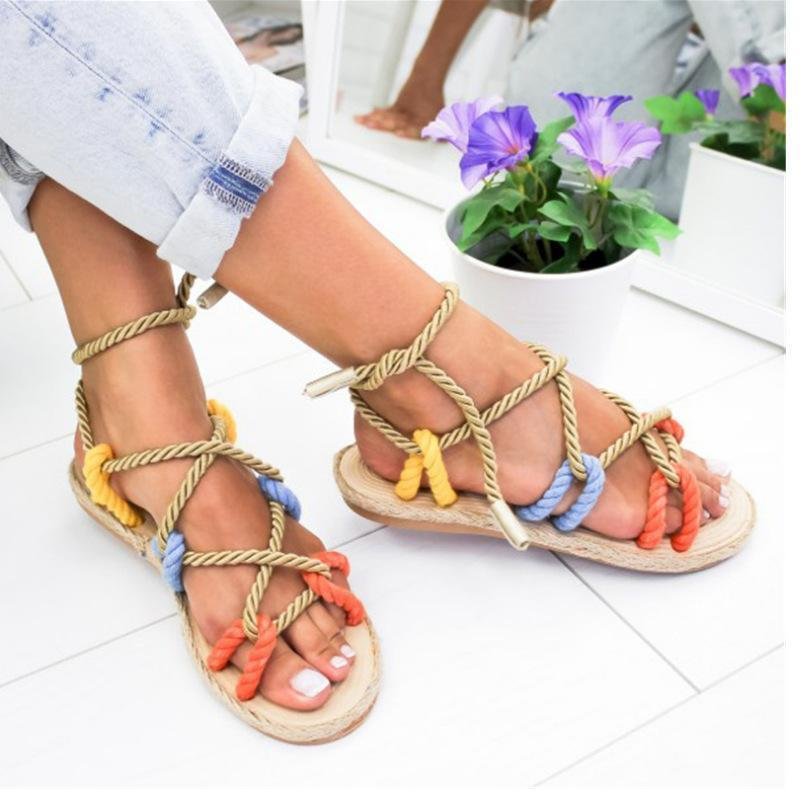 Roman style hemp rope women sandals- Fabulory