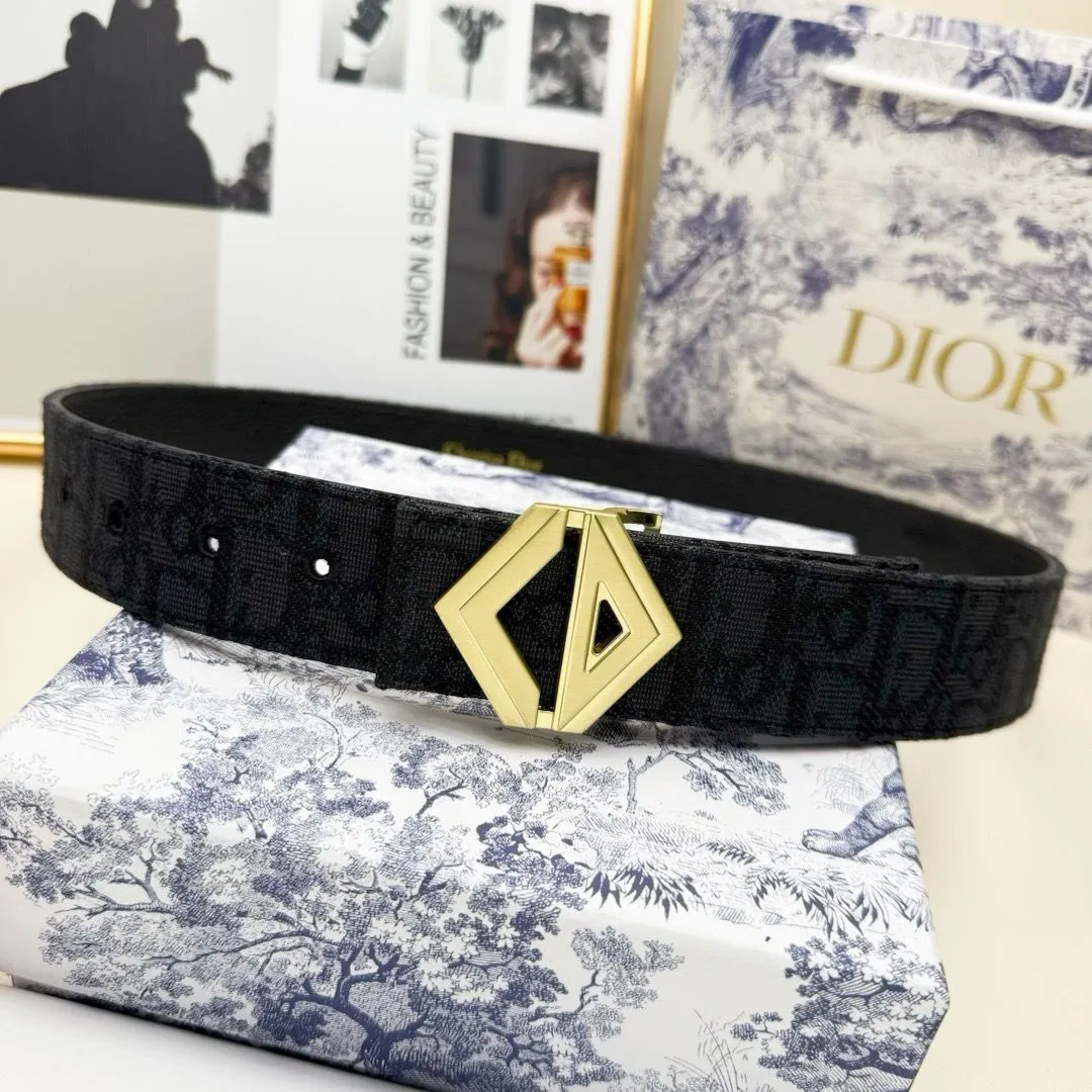 New Men's Knitted Embroidered Leather Double-Sided Genuine Leather Belt CD Letter Embroidery Jeans Trendy Waist Belt