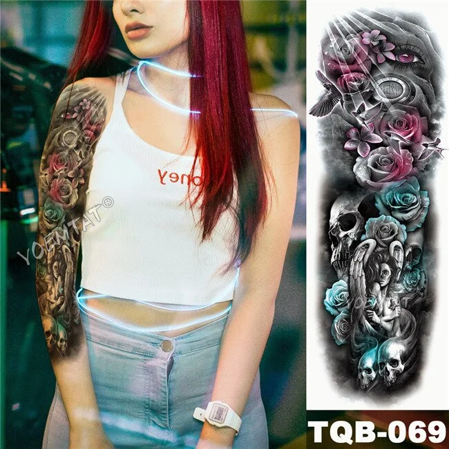 Large Arm Sleeve Tattoo Sketch Lion Tiger Waterproof Temporary Tatoo Sticker Wild Fierce Animal Men Full Bird Totem Tatto
