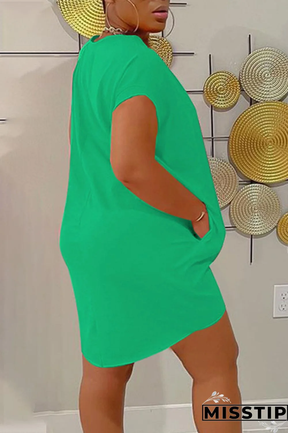 Green Casual Print Patchwork O Neck Straight Dresses