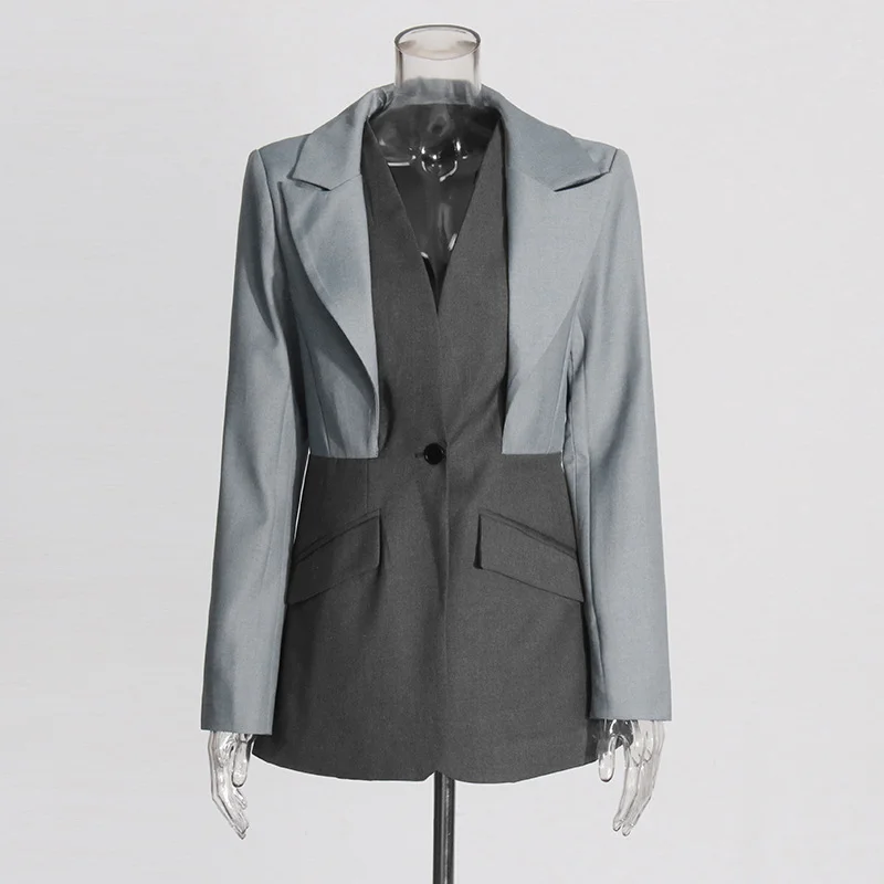 Zingj Temperament High-Level Fake Two Suit 2025 Summer New Splicing Color Design A Buckle Suit Jacket Woman