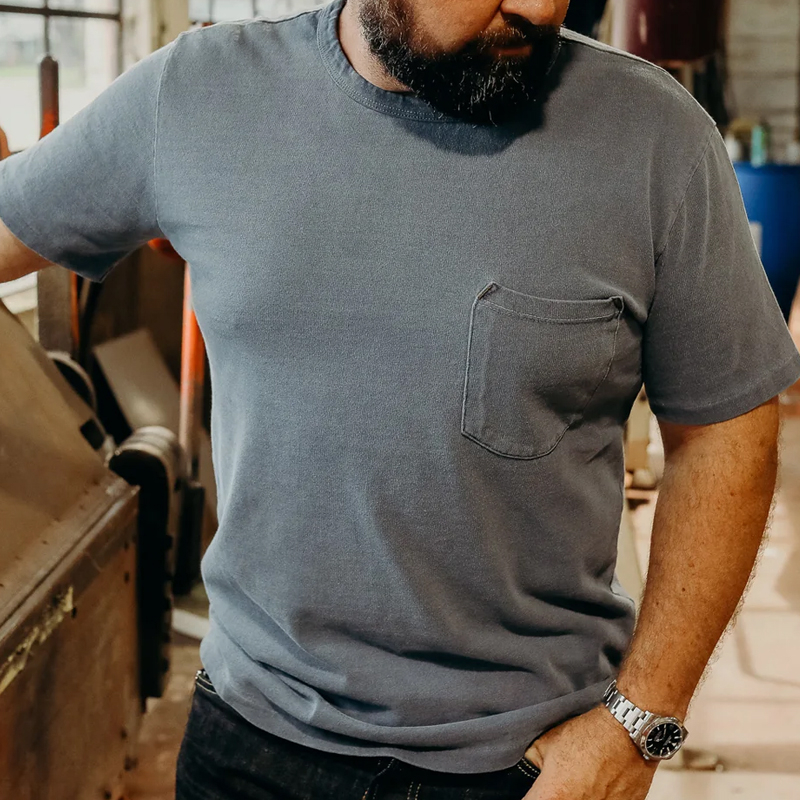 Men's 13oz Faded Blue Pocket Short Sleeve T-Shirt