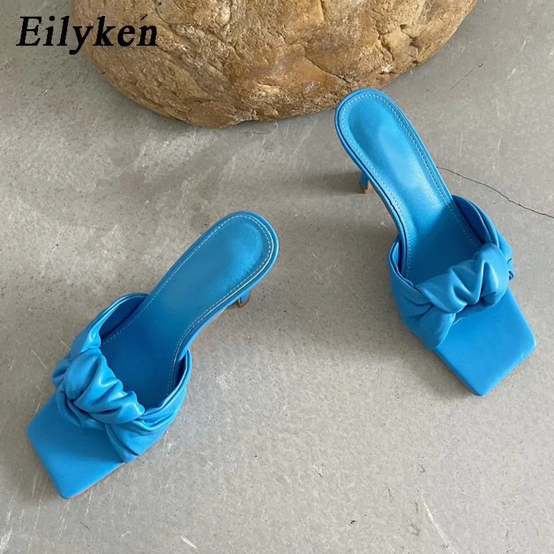 Eilyken 2022 Summer Square Toe Women Slippers Fashion Thin High Heel Ladies Mules Elegant Female Outside Slides Sandal Shoes