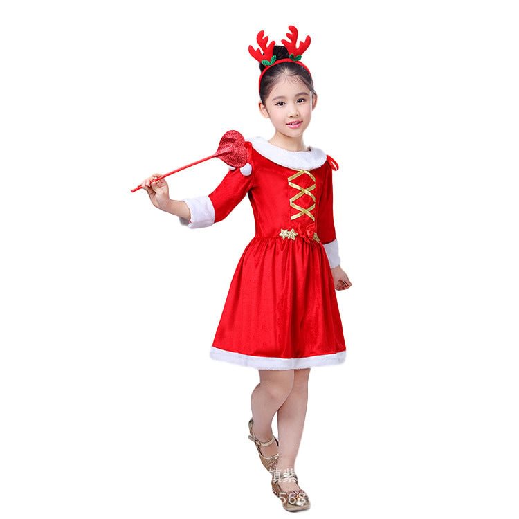 Girls Red Santa Dress Mrs Claus Costume with Accessory-elleschic