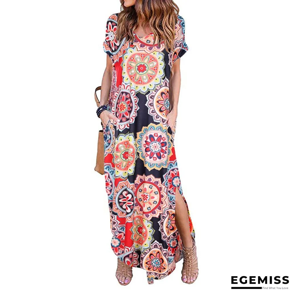 Printed V-neck Casual Dress | EGEMISS