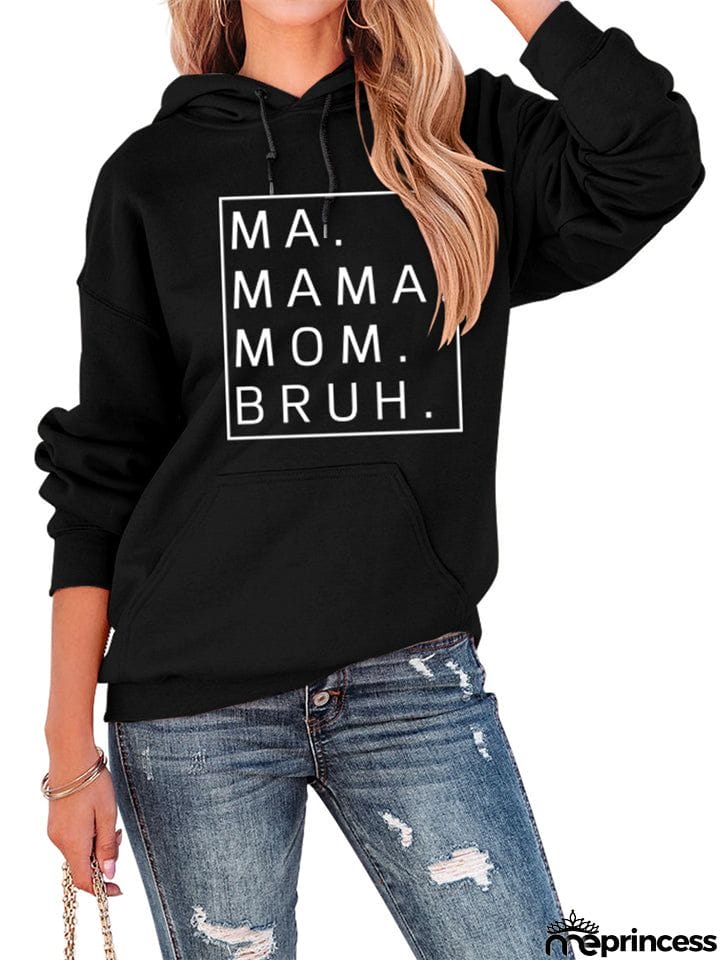 Female Casual Letter Print Pullover Loose Hoodies with Kangaroo Pocket