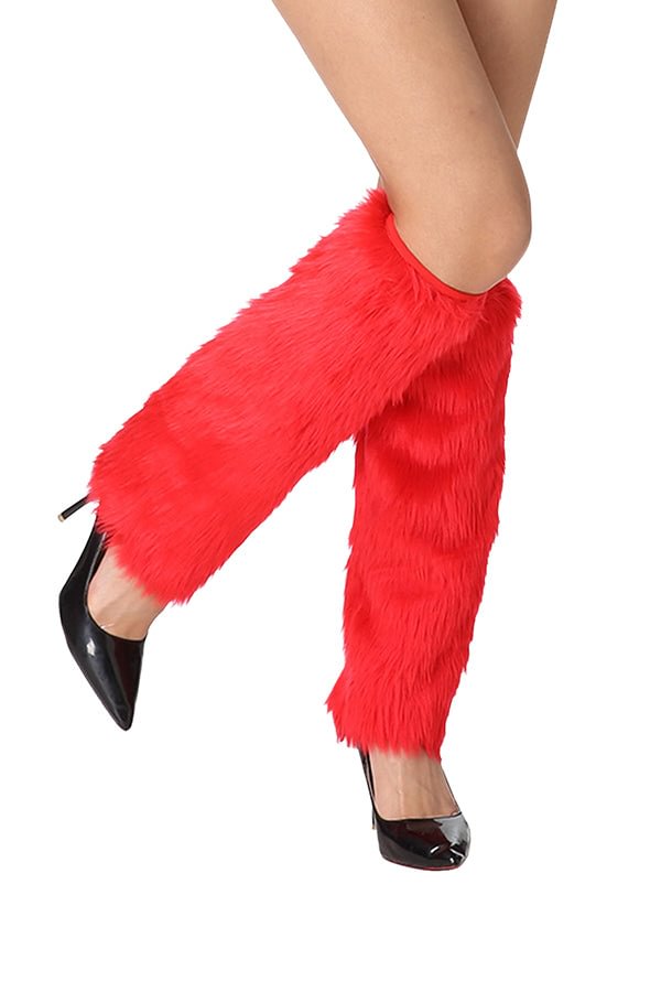Adult Faux Fur Boot Covers Christmas Leg Warmers Red-elleschic