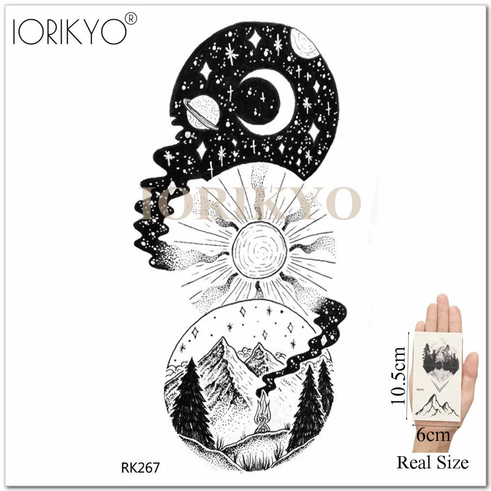 IORIKYO Flash Sexy Tempoary Women Tattoo Arm Fox Sticker Men Black Wolf Chest Forest Hill Bear Fake Tatoo Makeup Tattoo Body Art