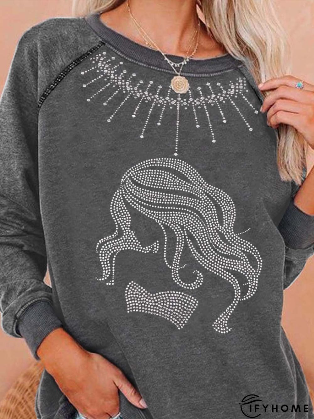 Embellished Long Sleeve Sweatshirt | IFYHOME