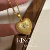 Retro Palace Style Brushed Heart Necklace Niche High-End Design Light Luxury Diamond Inlaid Exquisite Temperament Female Clavicle Necklace