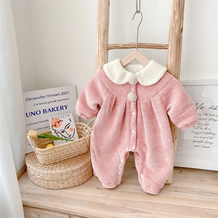 Baby Girl Peter Pan Collar Long Sleeve Fluff Romper