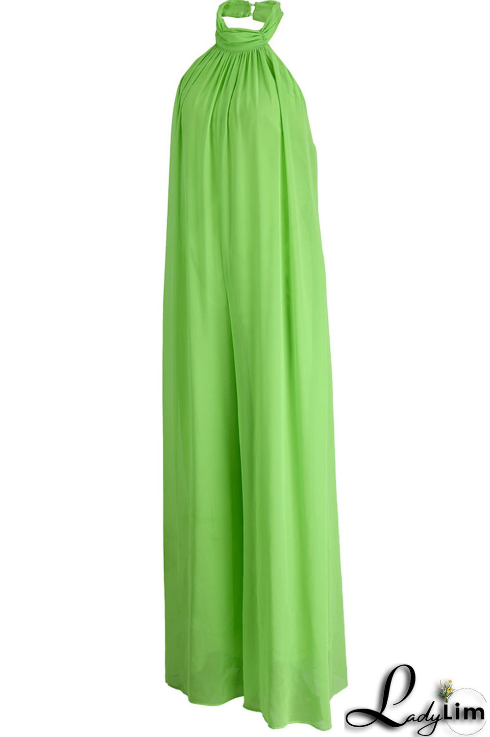 Yellow Elegant Solid Patchwork Backless Halter Straight Jumpsuits