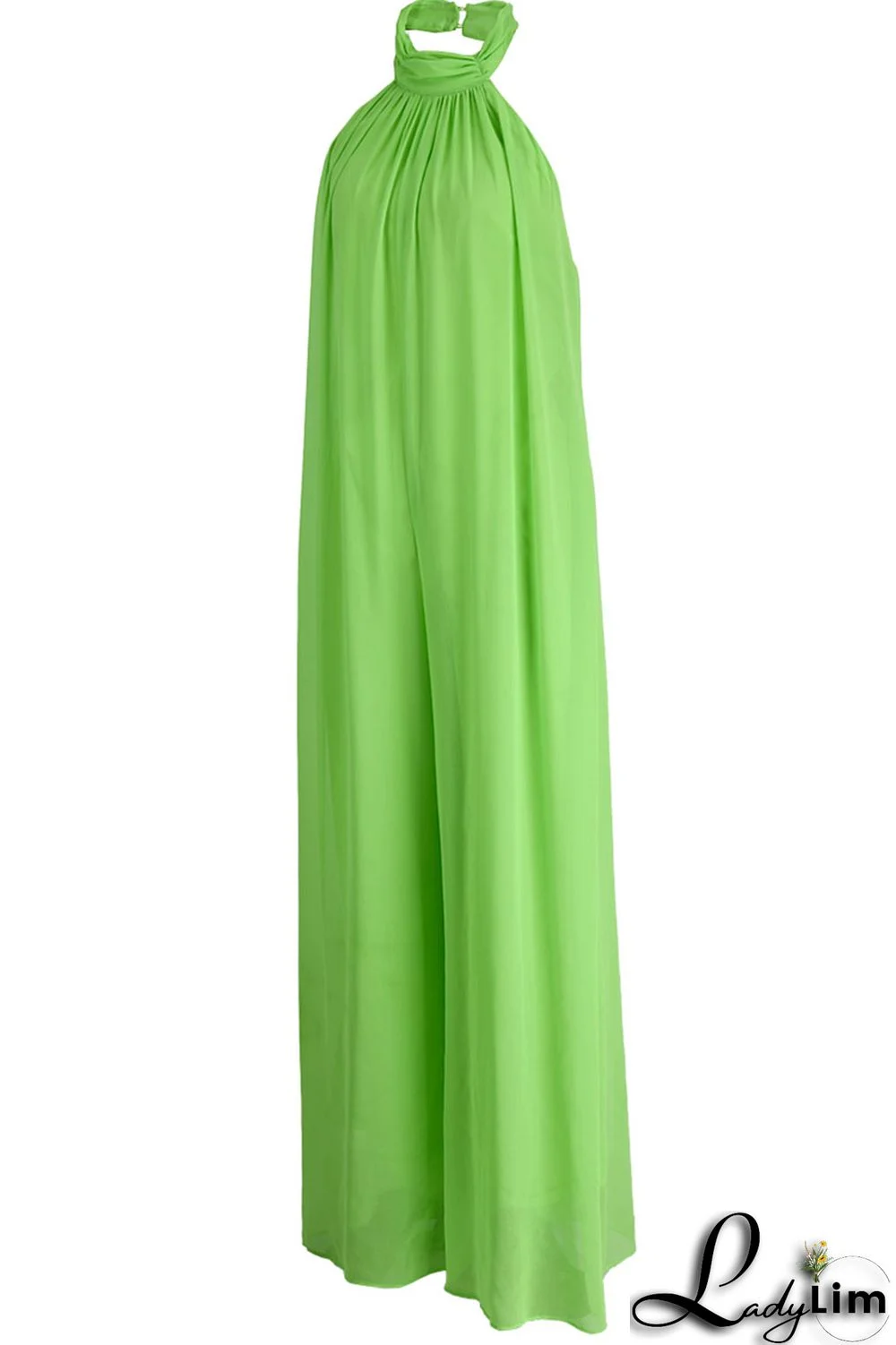 Yellow Elegant Solid Patchwork Backless Halter Straight Jumpsuits