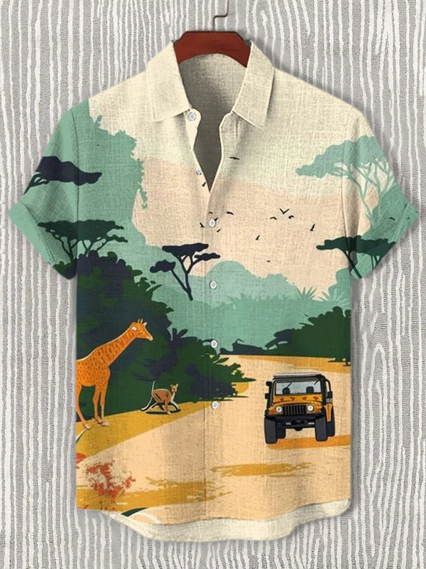 Men's Wild Animal Encounters Art Print Casual Shirt