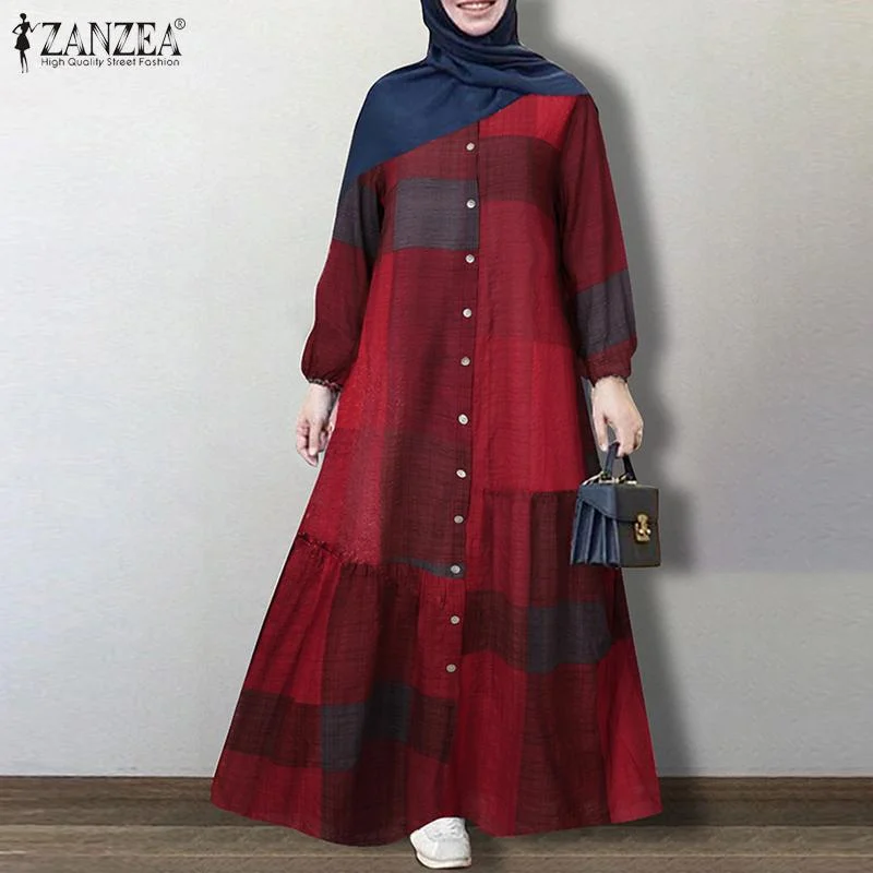 ZANZEA Vintage Floral Printed Sundress Autumn Long Sleeve Loose Maxi Long Vestido Women Retro Dubai Abaya Turkey Hijab Dress