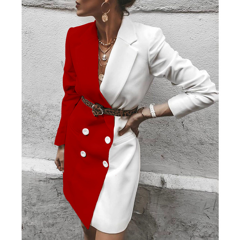 Mature Women Mid-length Contrast Blazer Dress