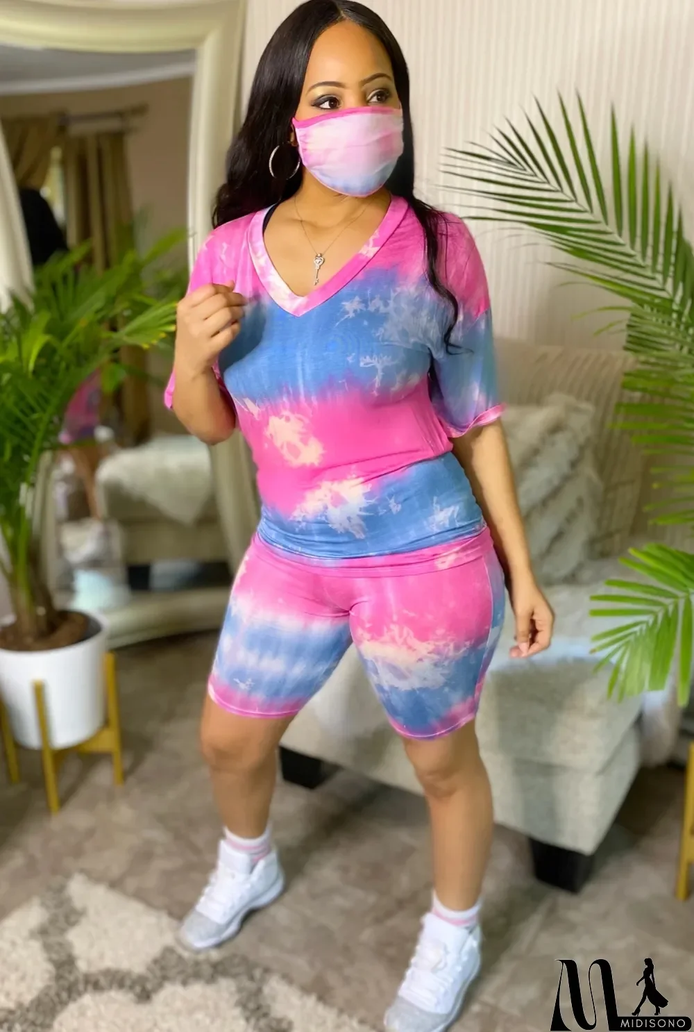 MidiSono - Summer Casual Two Piece Tie Dye Shorts Set