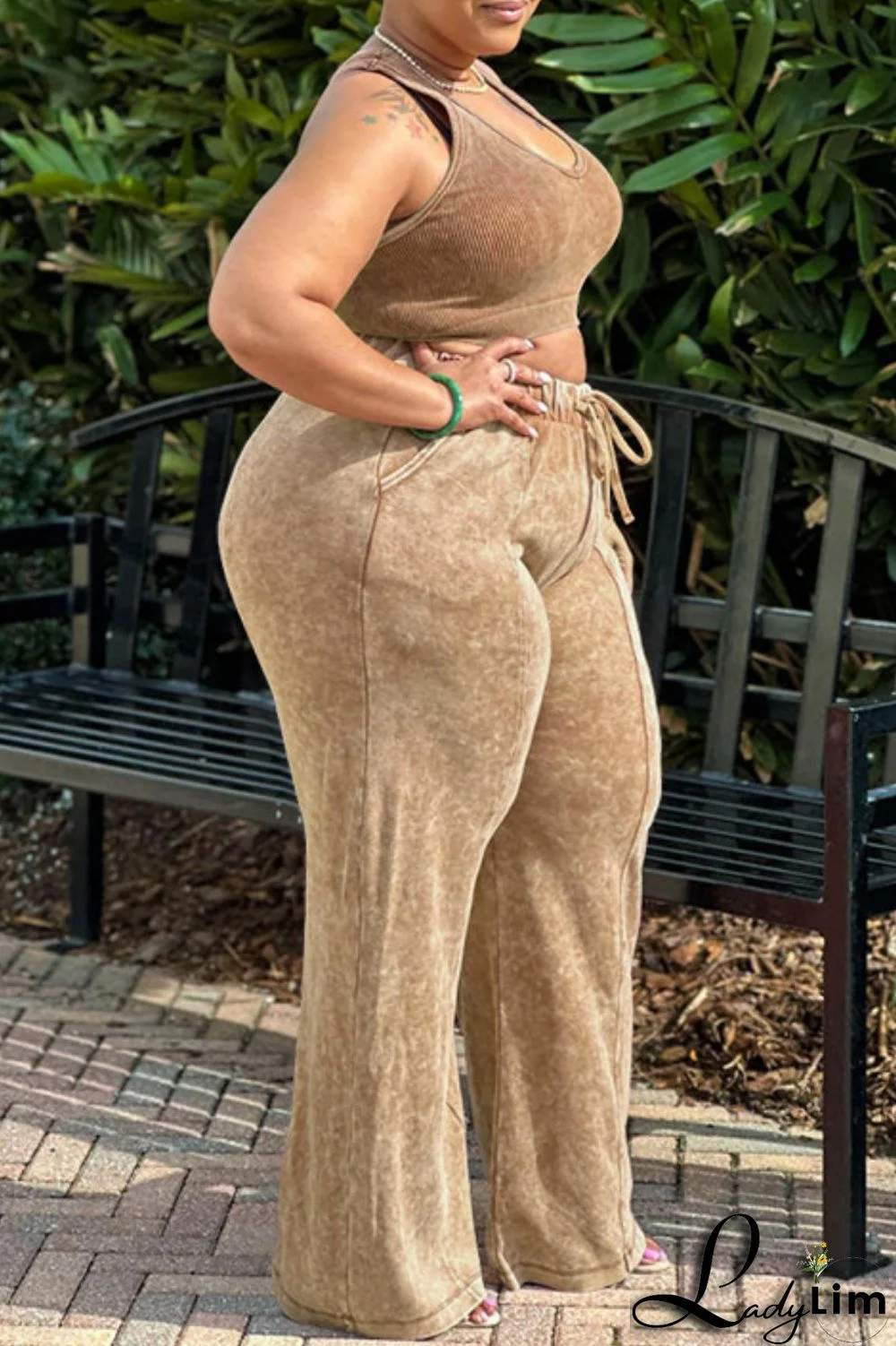 Black Gray Casual Solid Vests Pants O Neck Plus Size Two Pieces