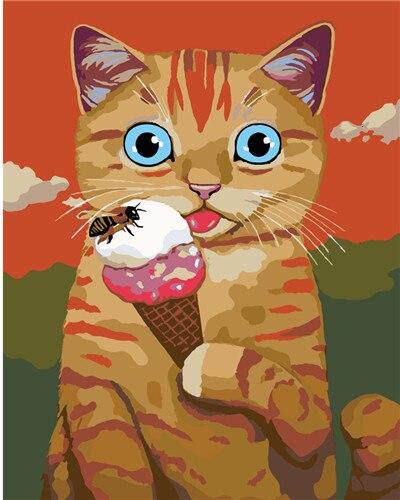 

Cat Eating Ice Cream – Paint By Numbers - 40*50CM, 501 Original