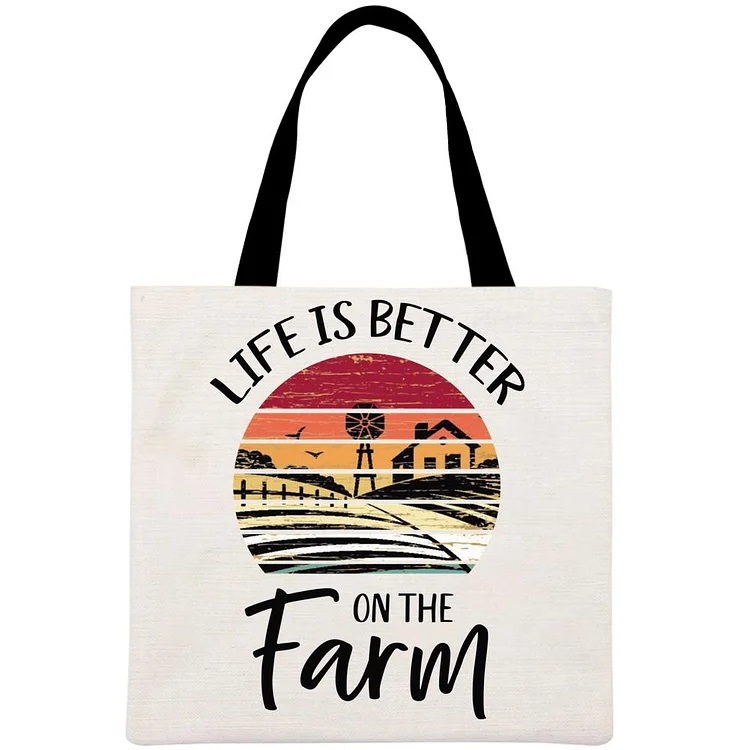 Life Is Better on the Farm Printed Linen Bag