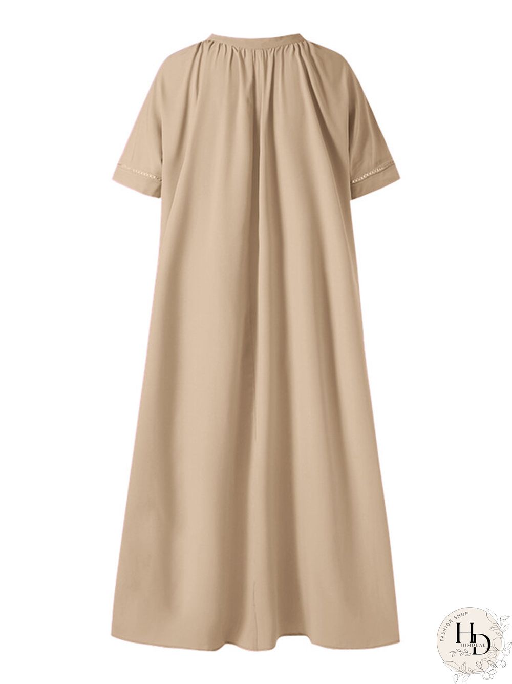 Solid Color Stitching Pleated V Neck Loose Dress