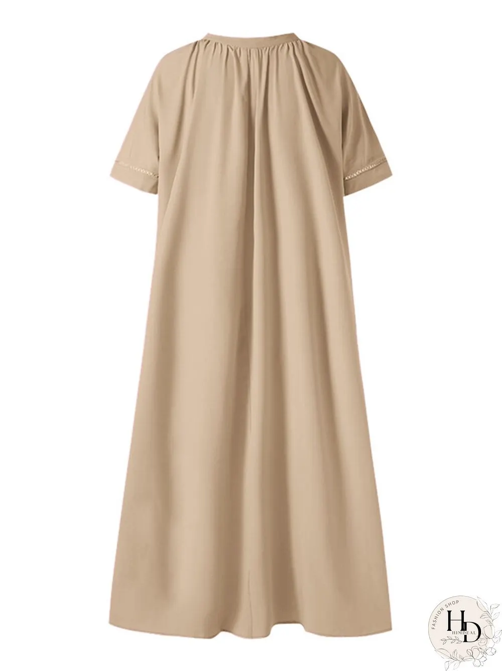 Solid Color Stitching Pleated V Neck Loose Dress