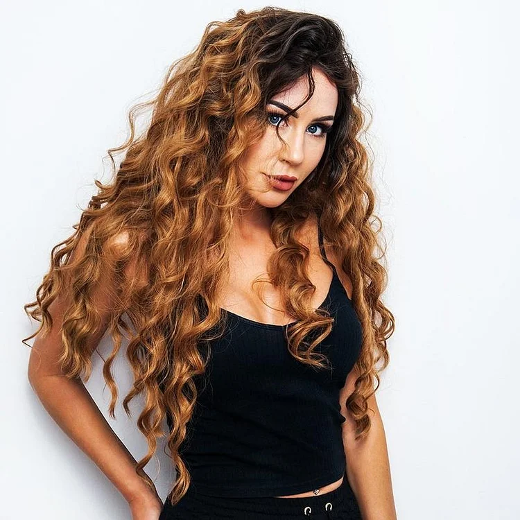 24 Inch Long Ombre Brown Curly Wavy Wig Natural Looking Fluffy Layered Wig