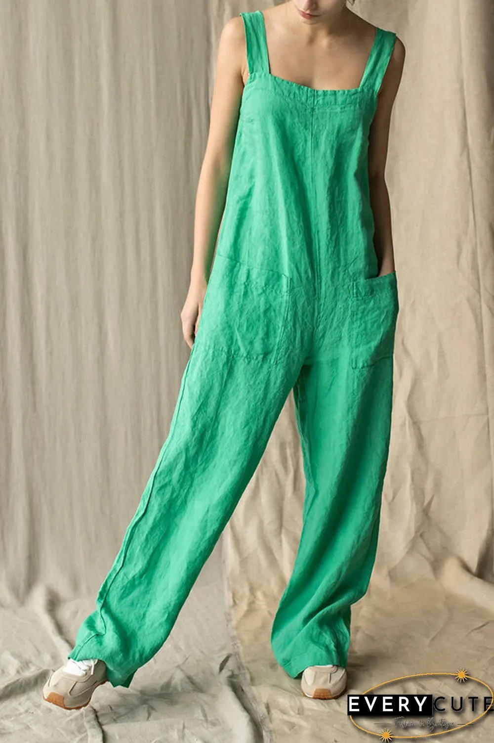 Square Neck Pockets Dungarees Jumpsuits